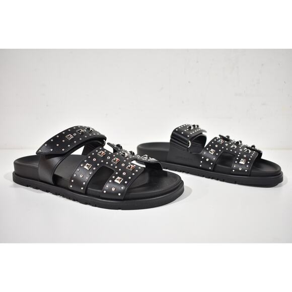 Hermes Chypre Sandal Black Studded Stud Punk Rock H Logo Strap Slide Flat 37 - Picture 5 of 16